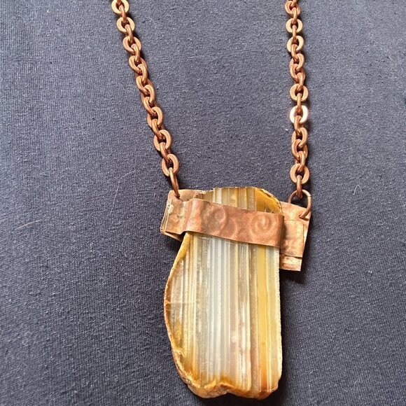 Rustic Solid Copper Carnelian Agate Sardonyx Primitive  Chain Artisan Unisex - Picture 1 of 11